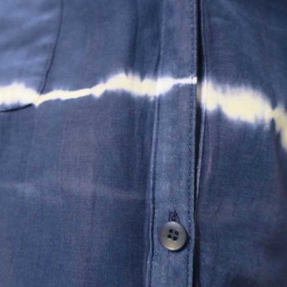 ATHLETA TIE DYE STRIPE KAFTAN SHIRT coverup blue white button silk beach LARGE - Picture 5 of 13